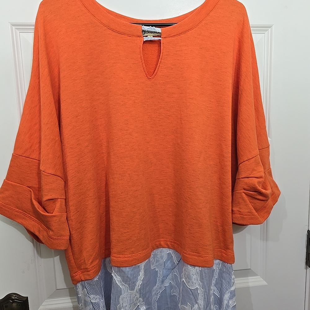DEMOCRACY WOMENS Orange And Blue Women's Sweatshirt Blouse Sz Large